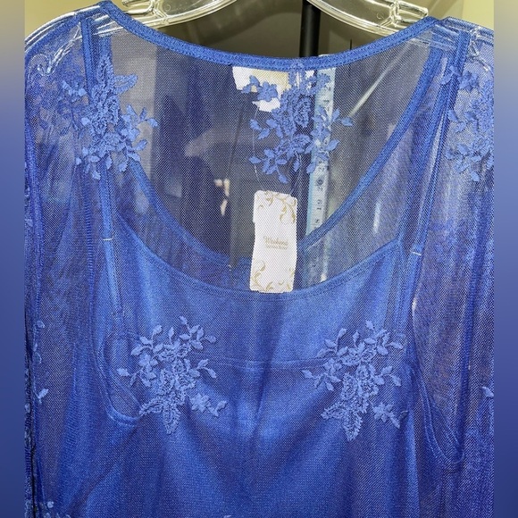 Slate Floral Lace-Overlay Button-Front Empire-Waist Tunic, NWT, 1X - Picture 7 of 8